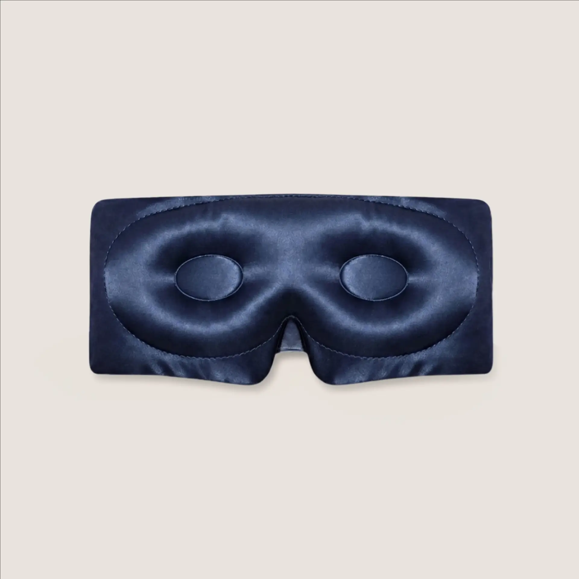 Maschera per dormire blu in seta 3D a copertura totale da 19 momme, vista posteriore.