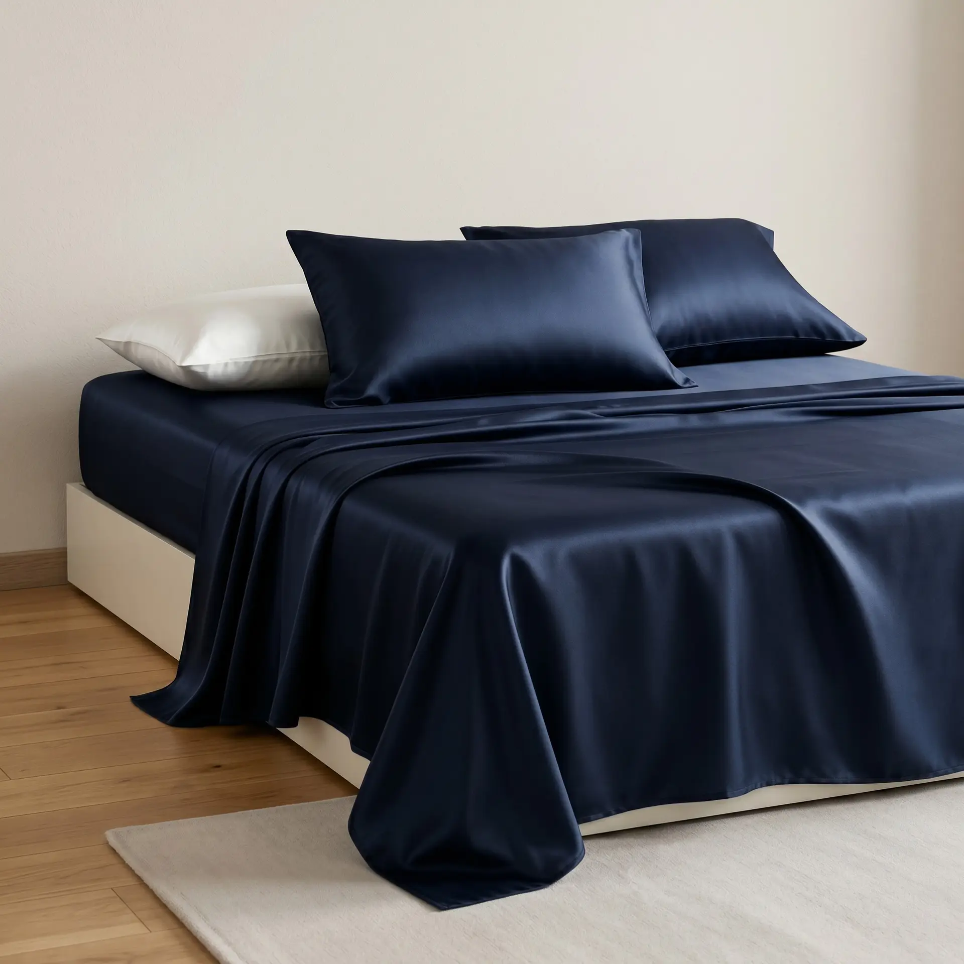 Parure de lit en soie de mûrier 22 momme bleu nuit