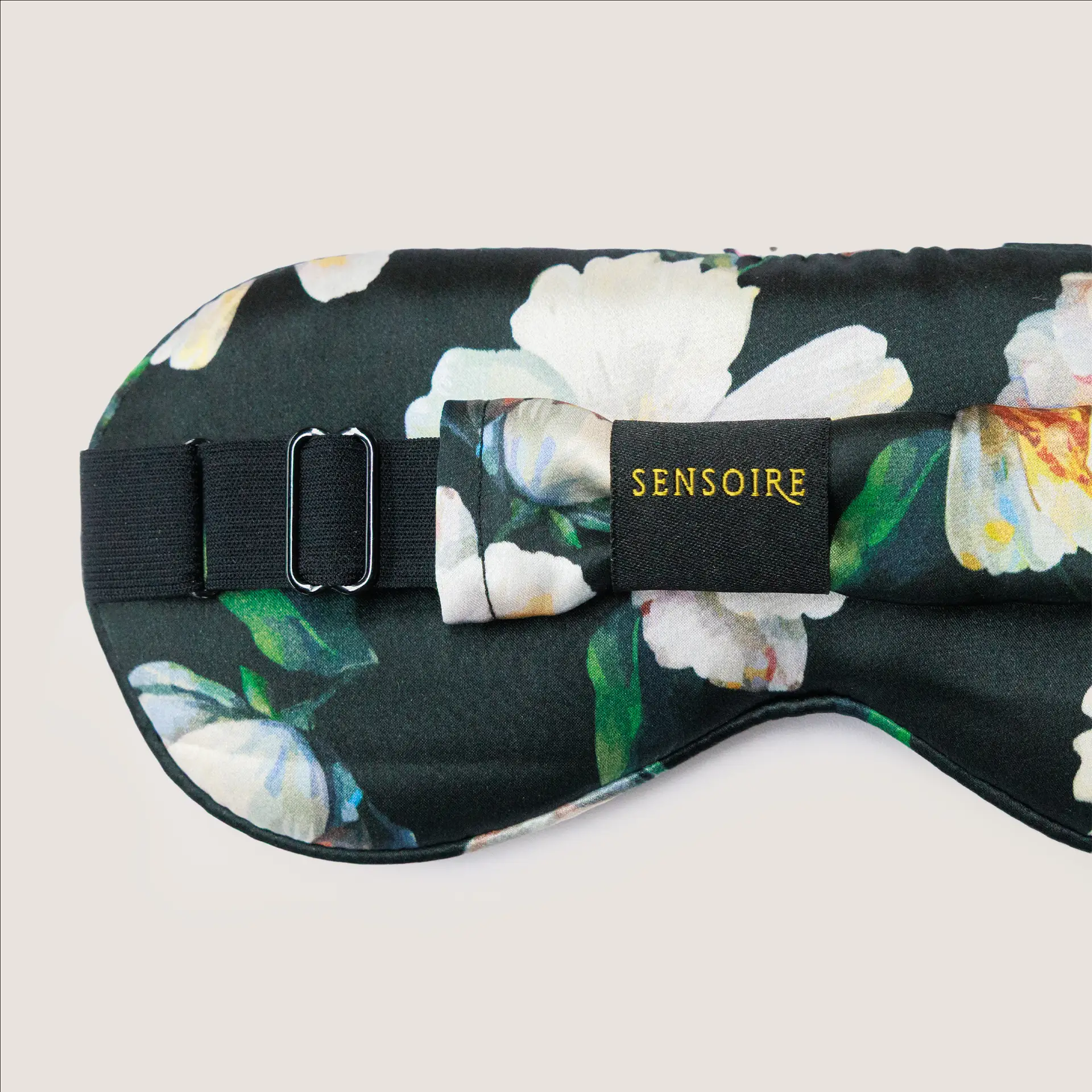 Midnight Blossom oogmasker van moerbeizijde Grade 6A, achterkant met verstelbare band