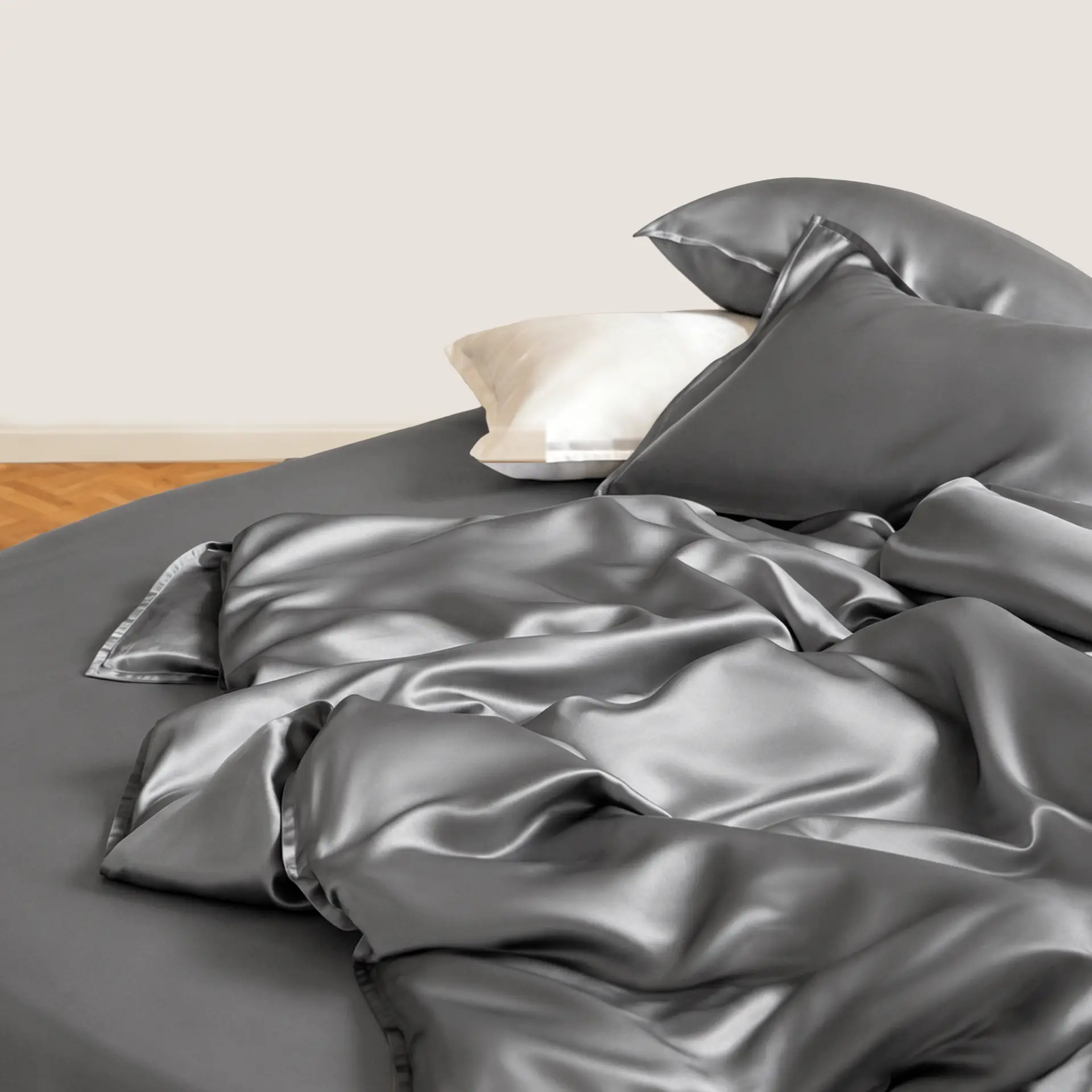 Parure de lit en soie de mûrier 22 momme, gris argenté