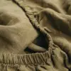 Spannbettlaken aus olivfarbenem gewaschenem Leinen, Stoffdetail