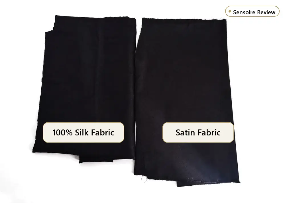 Échantillons de soie noire et de satin côte à côte après comparaison des plis