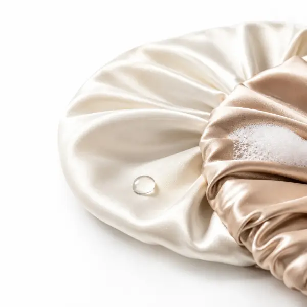 Ivoorkleurige en champagnekleurige bonnets met een waterdruppel en zacht zeepschuim