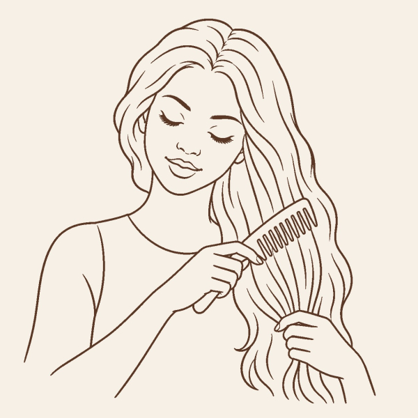 Lijntekening van een vrouw die zich voor het slapengaan zachtjes kamt