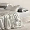 Gros plan sur une parure de lit en pure soie de mûrier blanche